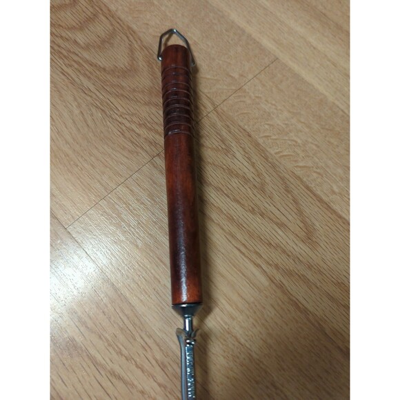 Androck Grilling Fork Chrome Plate Wood Carved Telescoping Handle Vintage - Picture 7 of 11